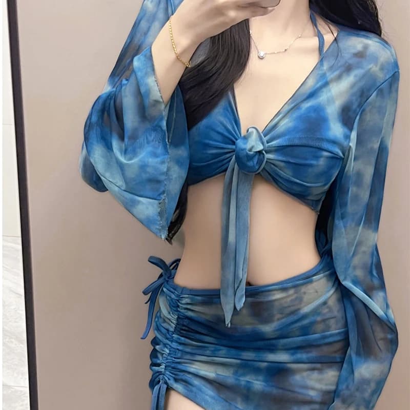 Dámský batikovaný bikinový set 4dílný push-up plavky string plážové plavky letní plavky