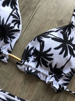 Černobílé kokosové palmy Tisk Bikiny Set Trojúhelníkové Halter Plavky Dámské Plavky Brazilské - náhled 7