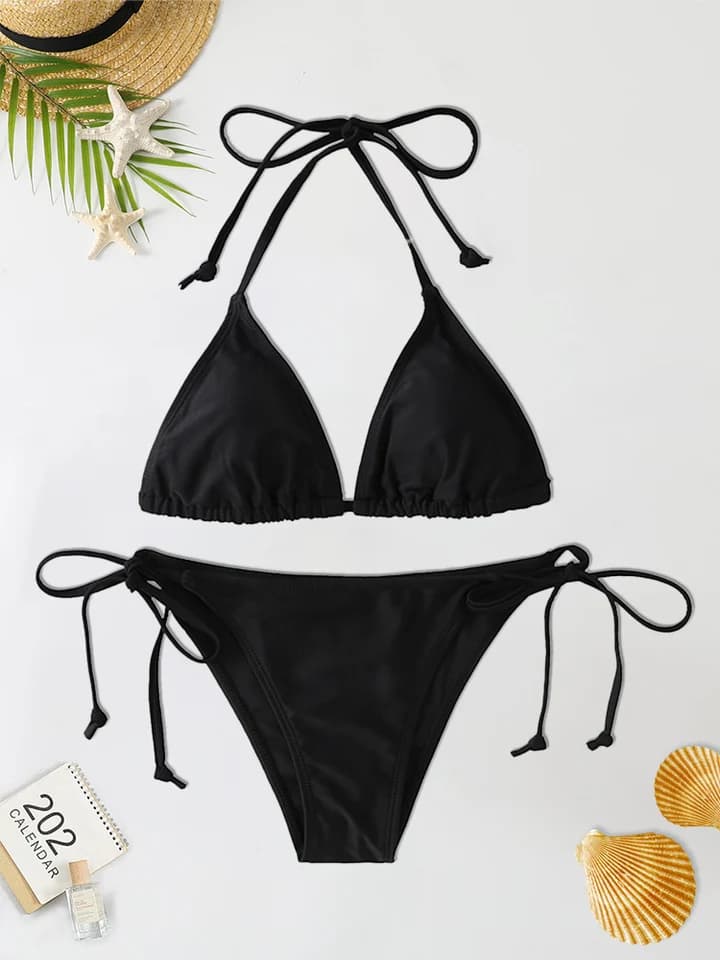 Dámský trojúhelníkový bikinový set - sexy dvoudílné string plavky tanga brazilský styl plážové oblečení