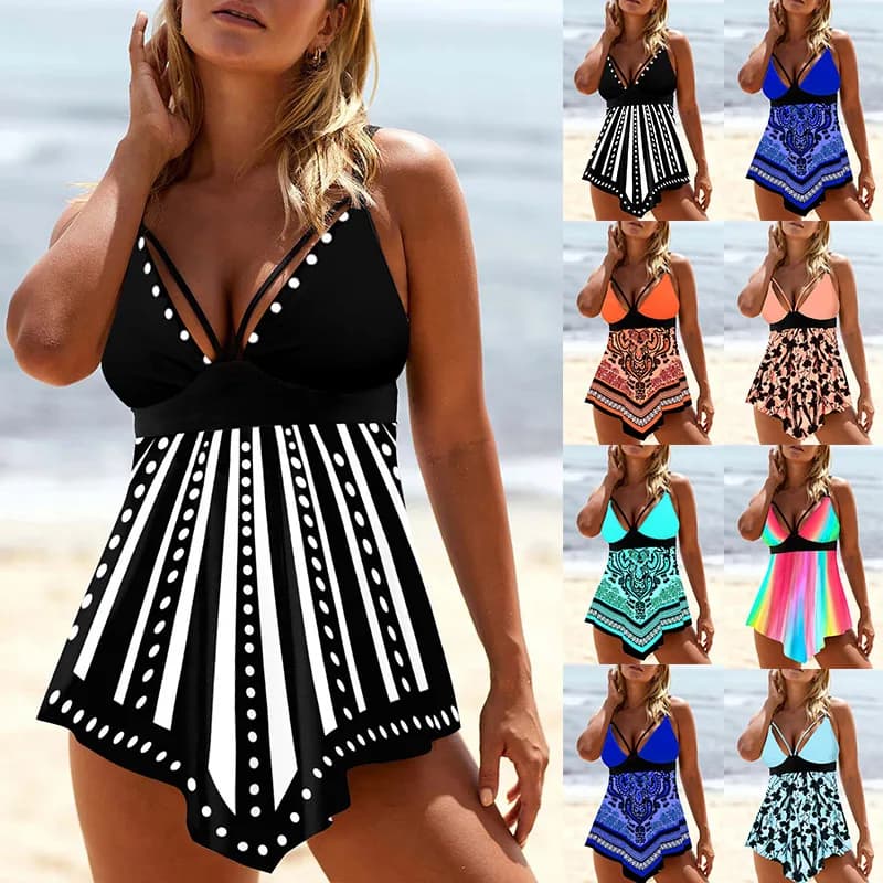 Dámský dvoudílný set plavek s bílými puntíky a šněrováním, plážové oblečení, velikost S-6XL, letní set