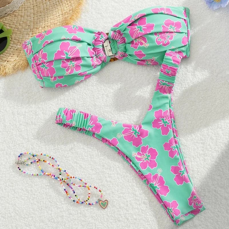 Dámský push-up bikinový set, 2dílný, plavky - tištěné, letní plážové oblečení, plavky