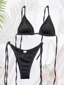 Lesklé trojúhelníkové bikiny Set Dvoudílné bandážové plavky Dámské letní plážové oblečení Plavky - náhled 5