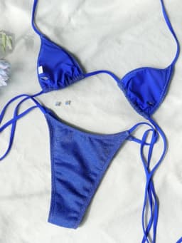 Lesklé trojúhelníkové bikiny Set Dvoudílné bandážové plavky Dámské letní plážové oblečení Plavky - náhled 4