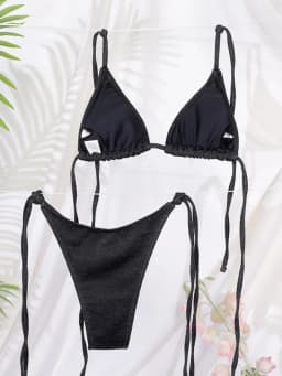 Lesklé trojúhelníkové bikiny Set Dvoudílné bandážové plavky Dámské letní plážové oblečení Plavky - náhled 6