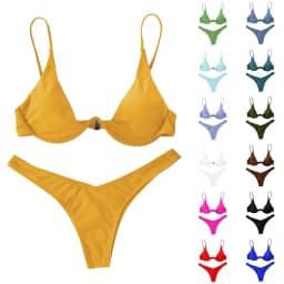 Sexy dvoudílný set bikin - jednobarevné plavky s rozděleným střihem a ocelovou oporou pro ženy - náhled 3