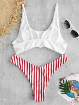 Bikiny set bez ramínek s vysokým pasem - dvoudílné plavky s push-up podrážkou pro ženy, plážové plavky - náhled 3