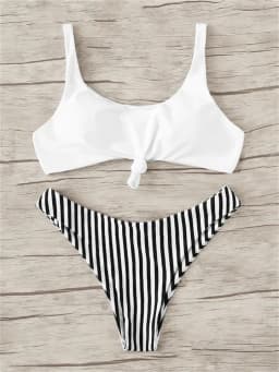 Bikiny set bez ramínek s vysokým pasem - dvoudílné plavky s push-up podrážkou pro ženy, plážové plavky - náhled 6