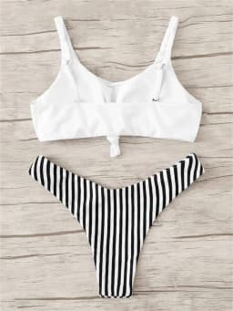 Bikiny set bez ramínek s vysokým pasem - dvoudílné plavky s push-up podrážkou pro ženy, plážové plavky - náhled 7