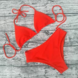 Sexy trojúhelníkové bikiny - jednobarevné pruhované plavky pro ženy, dvoudílné plážové plavky - náhled 4