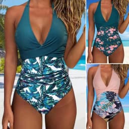 Dámské jednodílné monokini plavky s lemováním a stahováním bříška pro plážové plavání - náhled 6