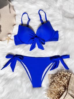 Dvoudílné plavky s push-up bikinami a motýlkem vpředu, jednobarevné - náhled 7