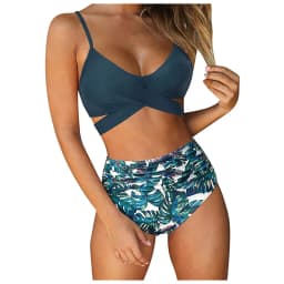 Plážové bikiny s květinovým potiskem a vysokým pasem, dvoudílné plavky s kříženým předním dílem pro ženy, dospívající - náhled 2