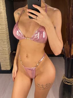 Dámské dvoudílné plavky s ramínky na ramínka, mini bikiny z umělé kůže, tanga, plavky - náhled 6