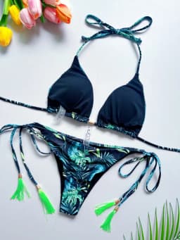 Sexy tisk bandáž bikiny set dvoudílný trojúhelníkový halter plavky brazilské plavky pro ženy - náhled 3