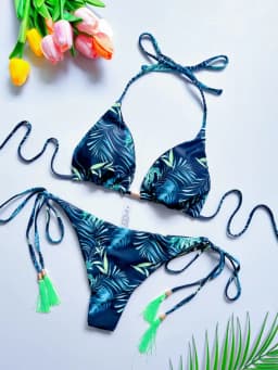Sexy tisk bandáž bikiny set dvoudílný trojúhelníkový halter plavky brazilské plavky pro ženy - náhled 4