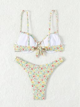 Dámské plavky s květinovým vzorem, push-up bikiny, dvoudílný set, tanga, plážové oblečení - náhled 7