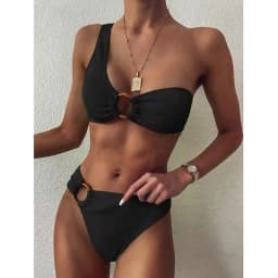 Bikiny Bandeau na jedno rameno - Jednobarevné dámské plavky Tankini, plážové oblečení - náhled 2