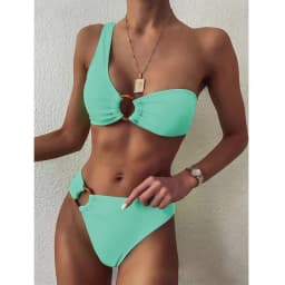 Bikiny Bandeau na jedno rameno - Jednobarevné dámské plavky Tankini, plážové oblečení - náhled 4
