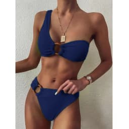 Bikiny Bandeau na jedno rameno - Jednobarevné dámské plavky Tankini, plážové oblečení - náhled 5