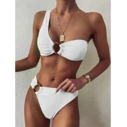 Bikiny Bandeau na jedno rameno - Jednobarevné dámské plavky Tankini, plážové oblečení - náhled 3
