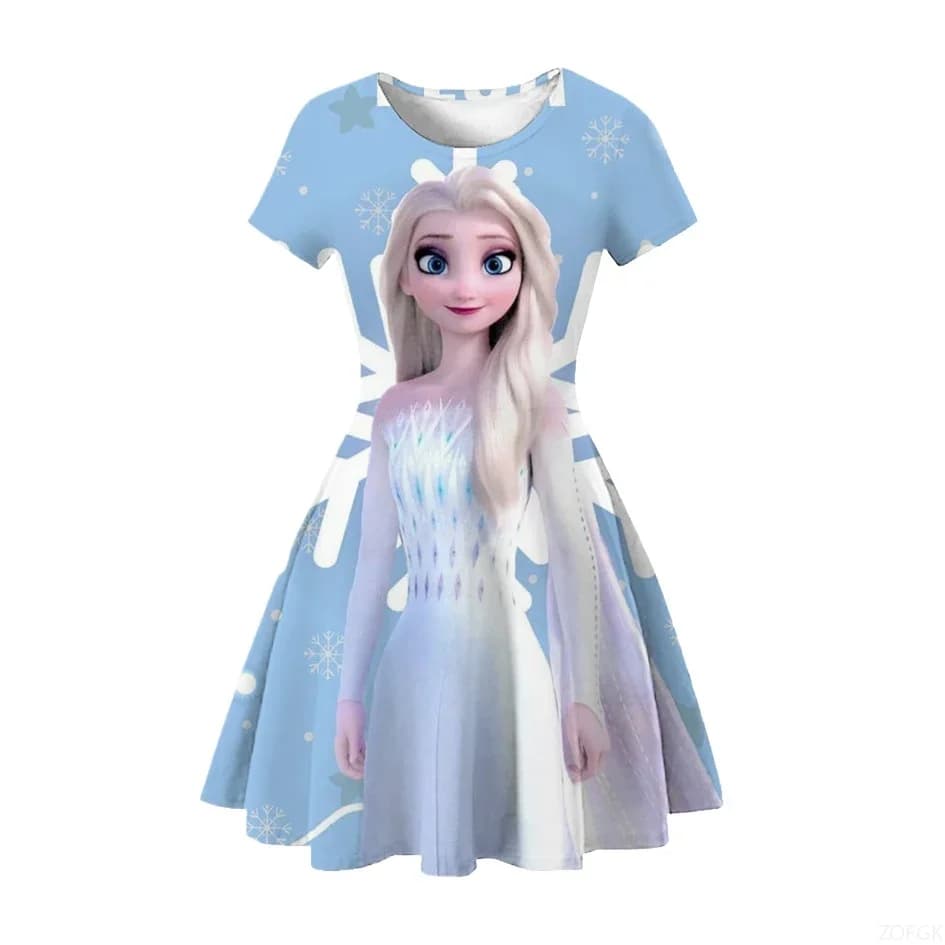 Dívčí 3D kreslené princeznovské letní šaty - dětský módní kostým na párty