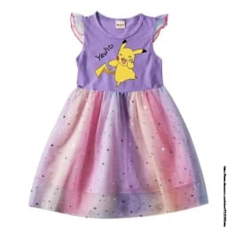 Pikachu Pokémon dívčí letní šaty s krátkým rukávem pro děti, batole, roztomilá postavička, oblečení, dárek - náhled 2