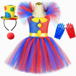 Dětský halloweenský klaunský tutu kostým - digitální cirkusový kostým pro dívky, párty, karnevalový outfit - náhled 4