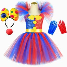 Dětský halloweenský klaunský tutu kostým - digitální cirkusový kostým pro dívky, párty, karnevalový outfit - náhled 3