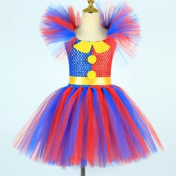 Dětský halloweenský klaunský tutu kostým - digitální cirkusový kostým pro dívky, párty, karnevalový outfit - náhled 5