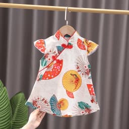 Dívčí tradiční šaty Qipao s letním potiskem, dětské batolecí oblečení pro batolata ve věku 0-6 let - náhled 7