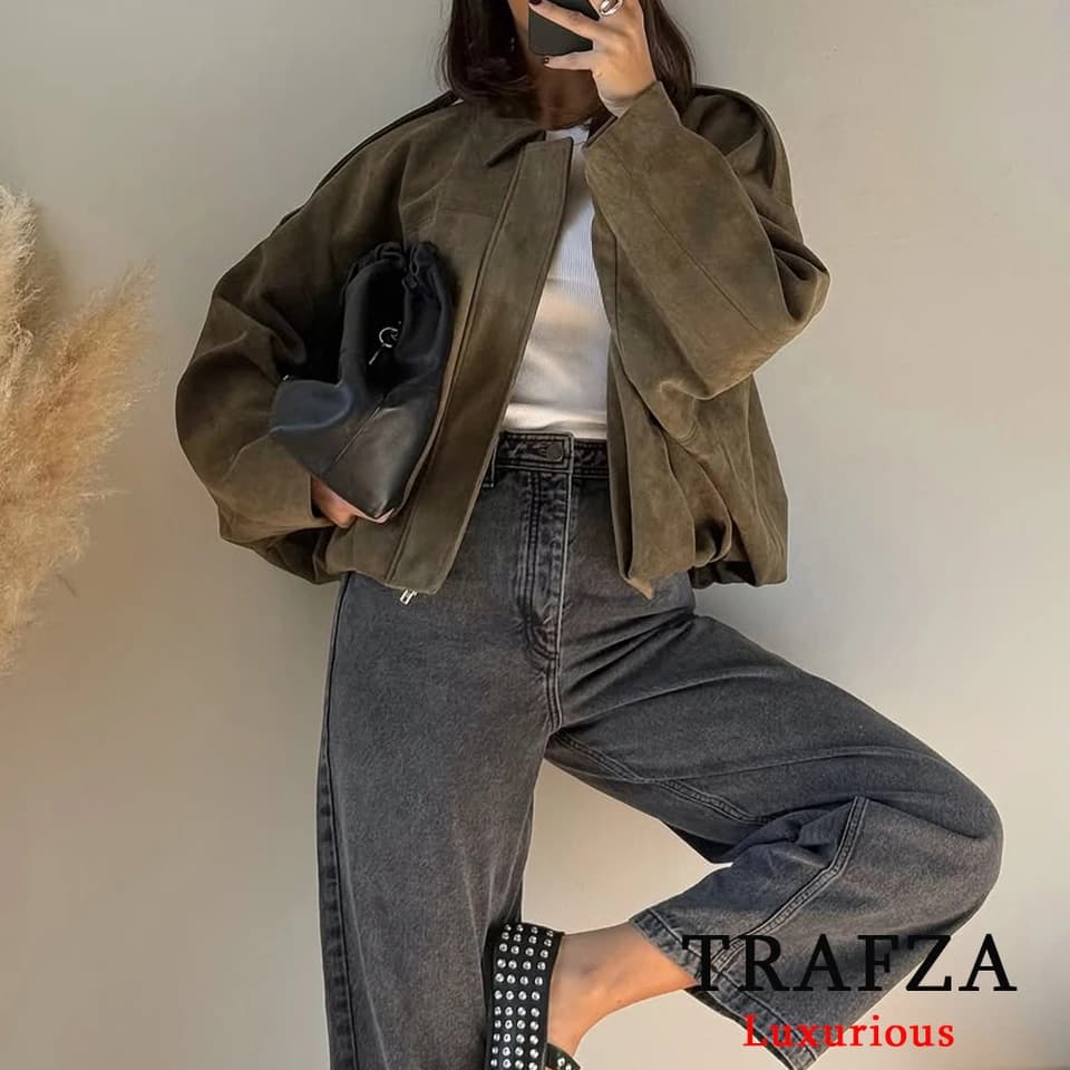 Dámská nadměrná bomber bunda, měkká ležérní s dlouhým rukávem, podzimní zimní kabát, streetwear, zip