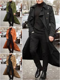 Pánský dlouhý trenčkot, lehká jarní bunda s nárameníky, streetwear, svrchní oblečení - náhled 5