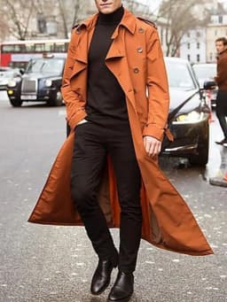 Pánský dlouhý trenčkot, lehká jarní bunda s nárameníky, streetwear, svrchní oblečení - náhled 6