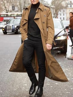 Pánský dlouhý trenčkot, lehká jarní bunda s nárameníky, streetwear, svrchní oblečení - náhled 2
