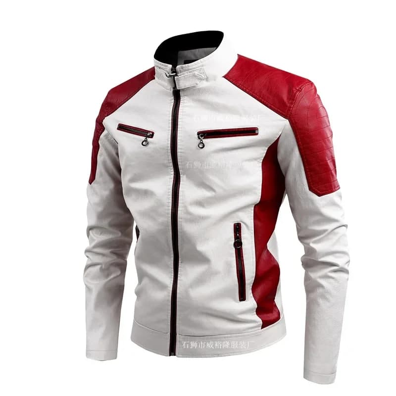 Pánská slim fit motocyklová bunda z umělé kůže, stojáček, ležérní kabát, velikost S-5XL, černá a hnědá