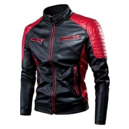 Pánská slim fit motocyklová kožená bunda - stojáček, PU kabát, ležérní podzimní svrchní oblečení 5XL - náhled 3