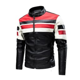 Pánská slim fit motocyklová kožená bunda - stojáček, PU kabát, ležérní podzimní svrchní oblečení 5XL - náhled 6