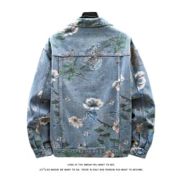 Pánská vintage květinová džínová bunda s dlouhým rukávem, bomber, volný střih - náhled 3