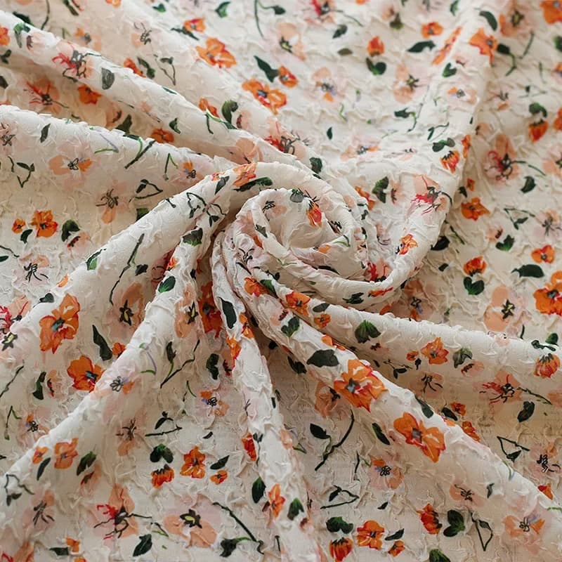Šifonová látka s květinovým potiskem 50x135cm, prodyšný reliéfní materiál pro šití společenských košil, kutilství