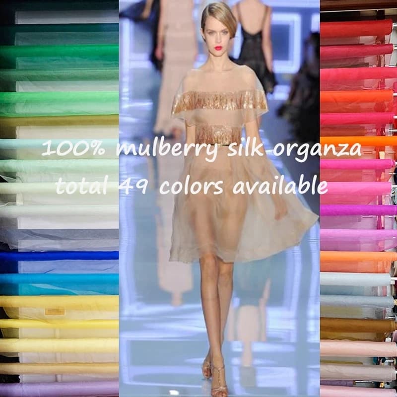 Organzová látka z čistého hedvábí 100x114cm, hladká gáza, pro šití svatebních šatů a tvoření