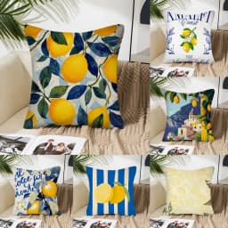 Povlak na polštář čtvercový s potiskem žlutého citronu 40x40cm, dekorativní povlak na polštář, pohovku, ložnici a auto - náhled 3