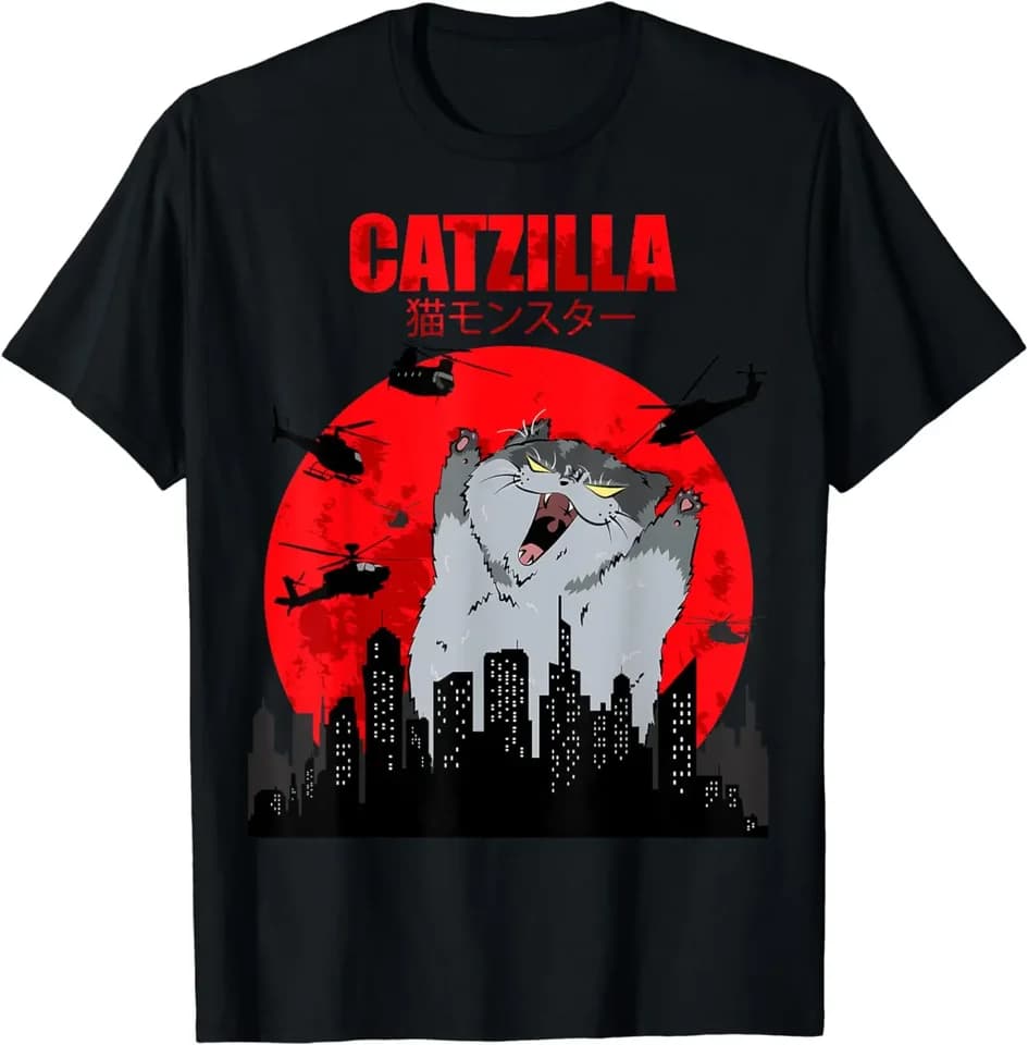 Roztomilé japonské tričko s grafikou Catzilla pro ženy - Vtipné tričko pro milovníky koček, dárek
