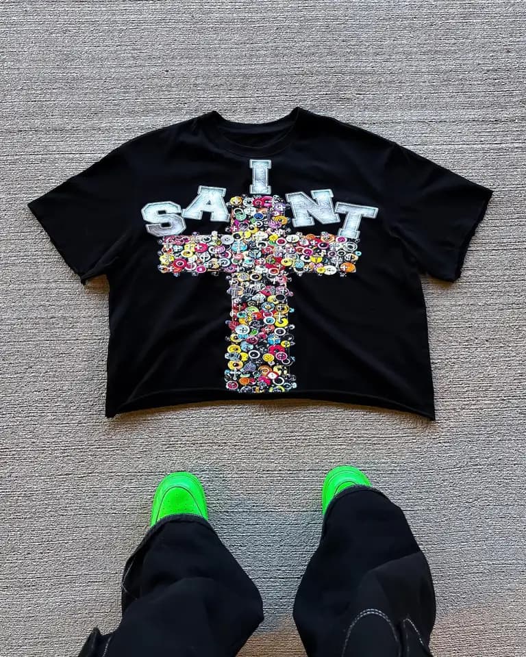 Vintage Cross Graphic Oversized T-shirt - Unisex Streetwear Gothic Bavlněné Tee s krátkým rukávem