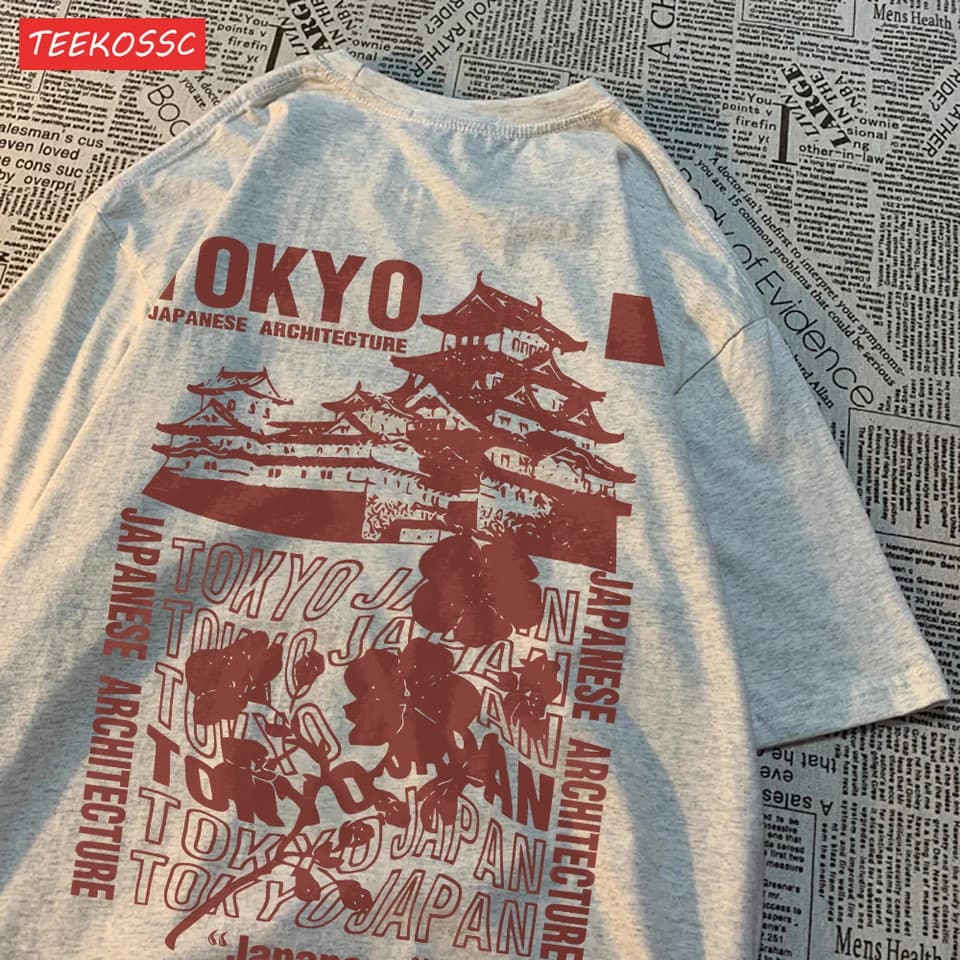 Dámské nadměrné bavlněné tričko s potiskem Tokyo Sakura, měkké prodyšné letní streetwear tričko