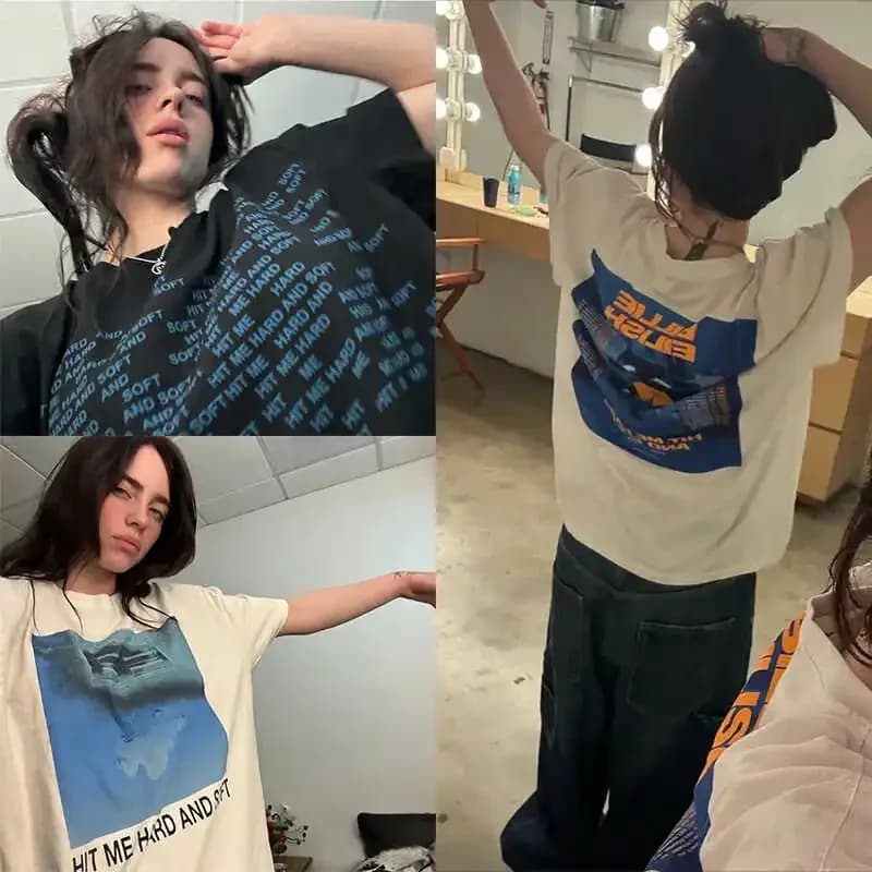 Unisex bavlněné tričko s potiskem Hit Me Hard and Soft s výstřihem do O-neck, letní ležérní top ve stylu Harajuku
