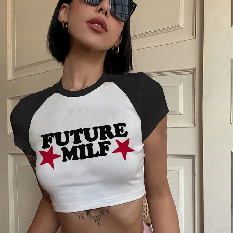 Dámské tričko s krátkým topem Y2K - letní streetwear módní párty tričko ve stylu Harajuku