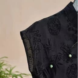 Dámský černý žakárový top Cheongsam - letní košile s krátkým rukávem v retro čínském stylu - náhled 6