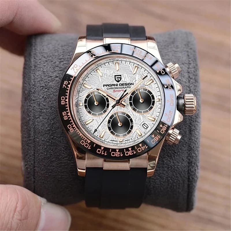 Pánské 40mm quartzové chronografické hodinky se safírovým sklíčkem a nerezovou ocelí, vodotěsné, retro