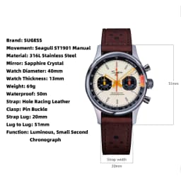 Pánské mechanické chronografické hodinky Pilot se safírovým sklíčkem a strojkem s labutím krkem - náhled 7