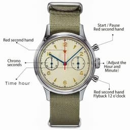 Pánské vintage pilotní automatické hodinky 42mm vodotěsné chronografické společenské hodinky v retro stylu - náhled 6